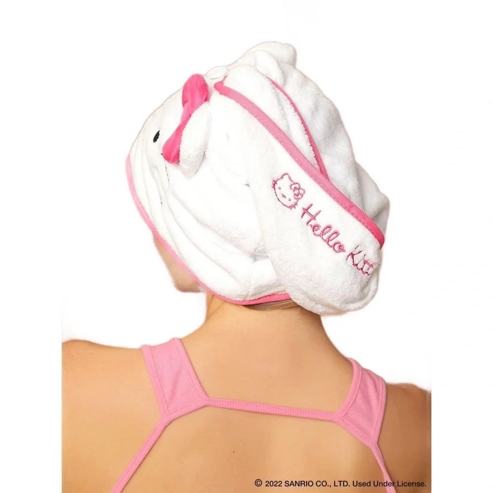 Hello Kitty Womens Girls Hair Drying Towel Pink Bow - Picture 2 of 5